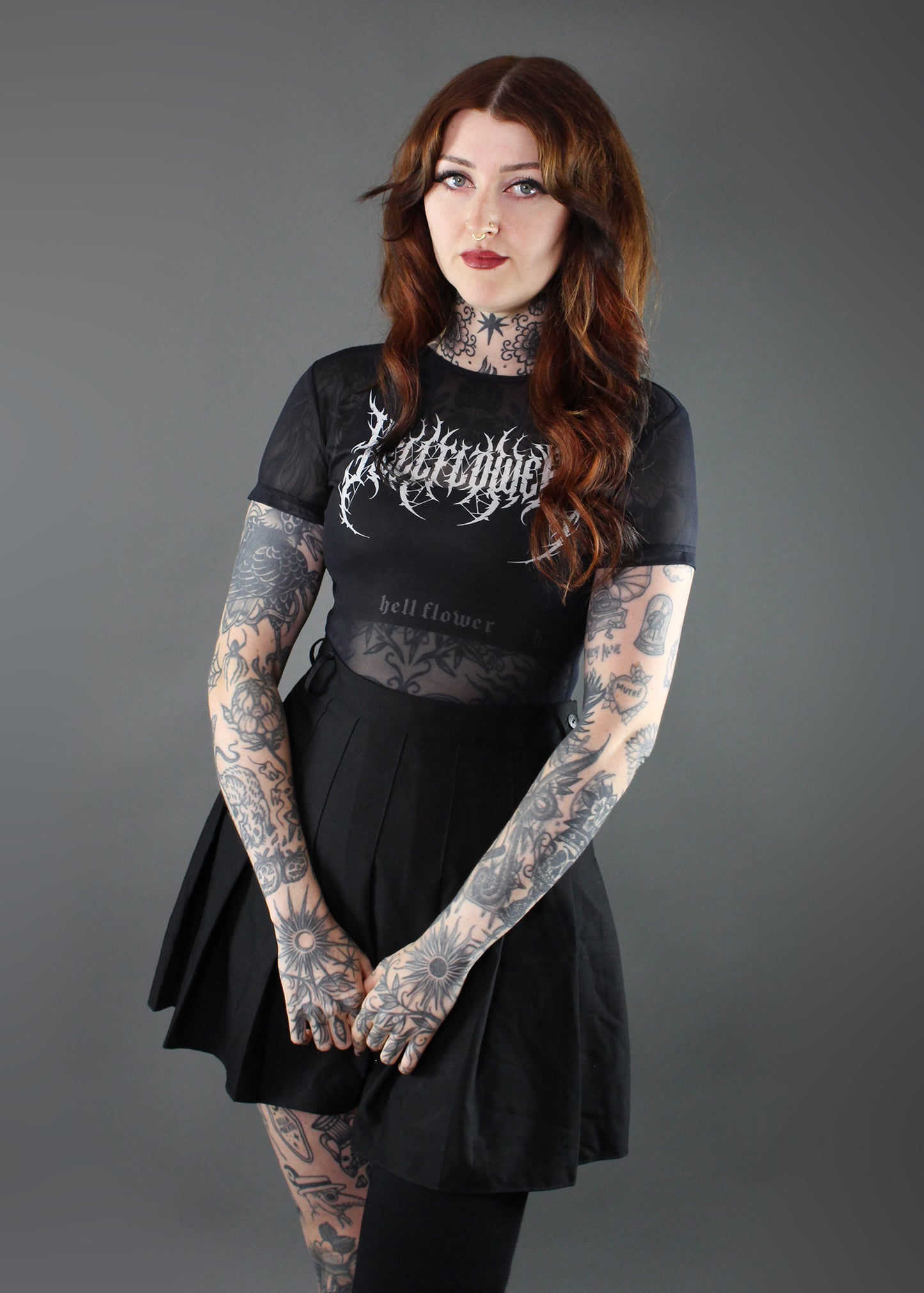 'Guttural' Mesh hell flower top