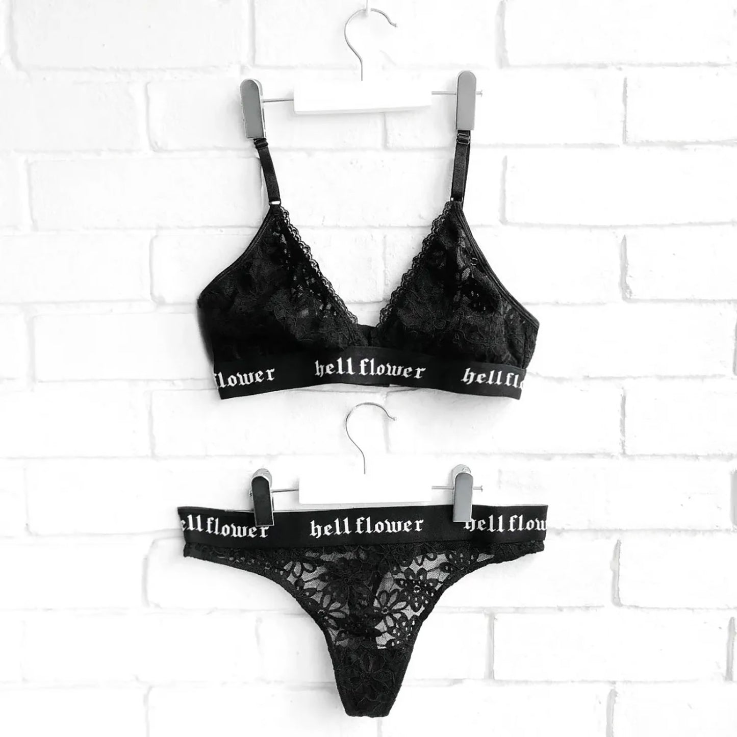 'Mimi' black lace bralette and thong