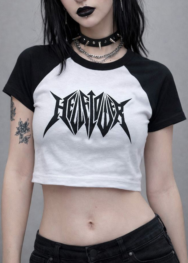 'SALE' cropped contrast sleeve t-shirt