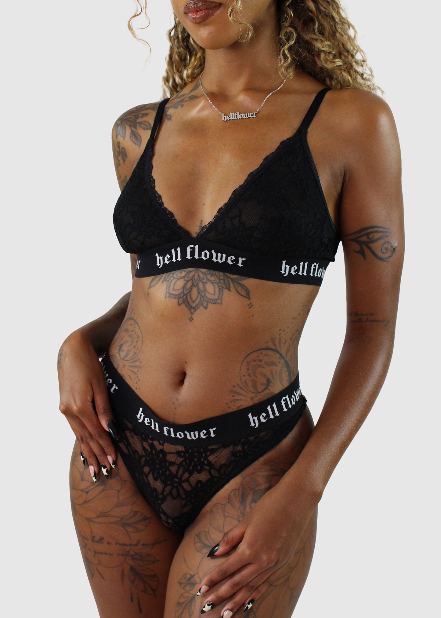 'Mimi' black lace bralette and thong