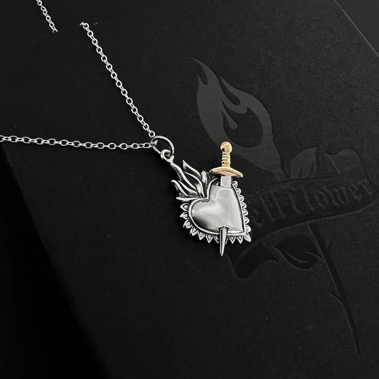 Flaming Heart & Dagger Necklace