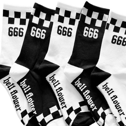 '666' checkerboard socks