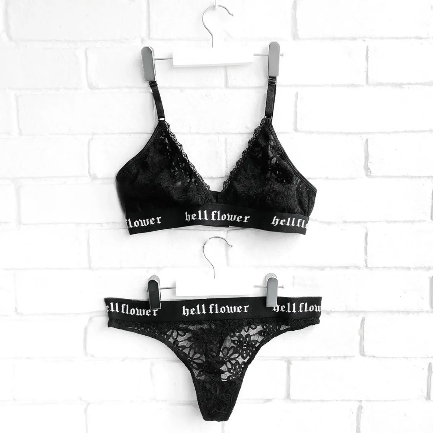 Mimi black lace bralette and thong