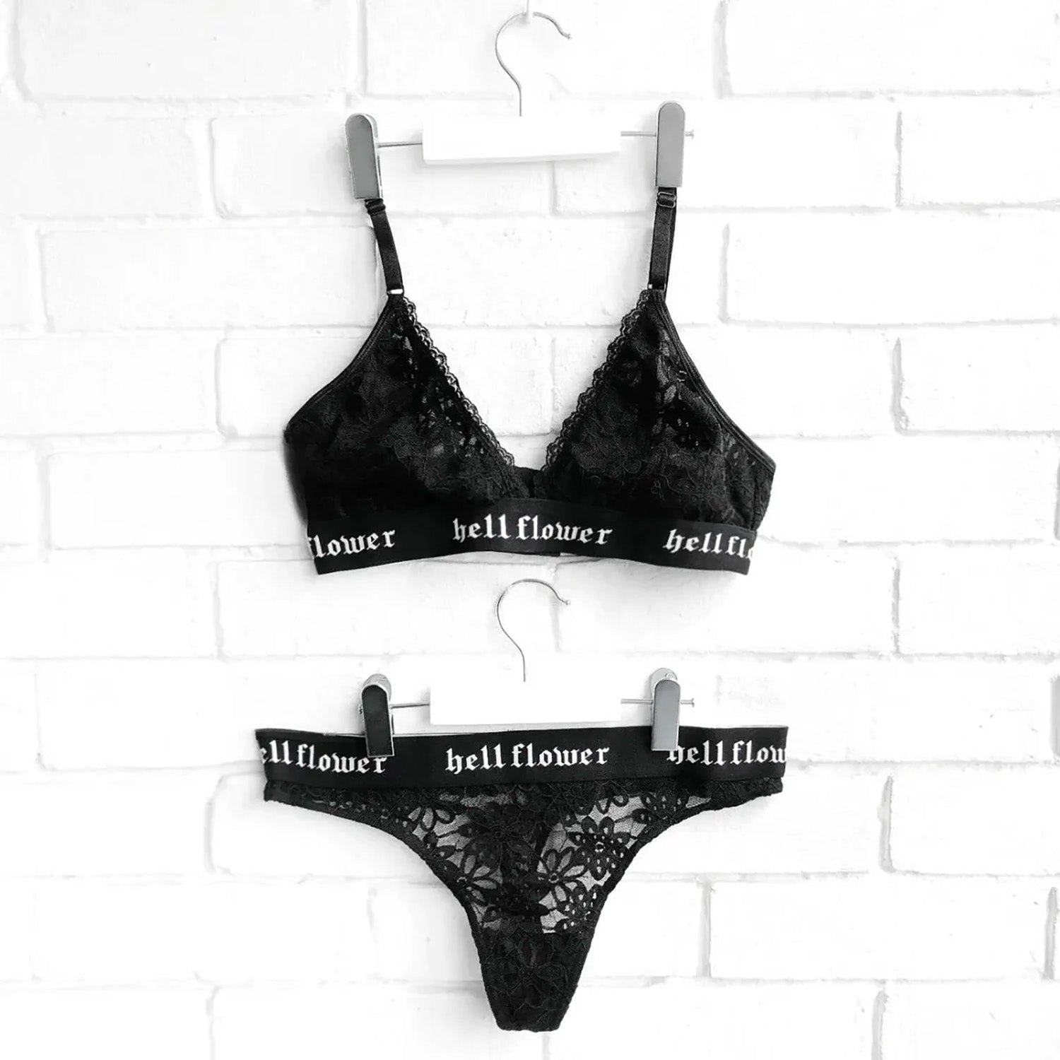 Mimi' black lace bralette and thong