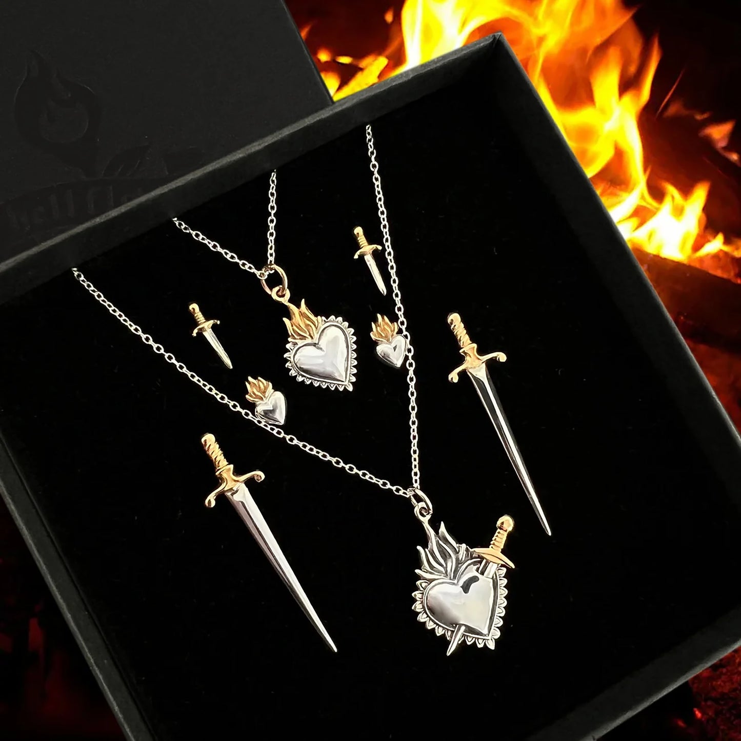 Flaming Heart & Dagger Necklace